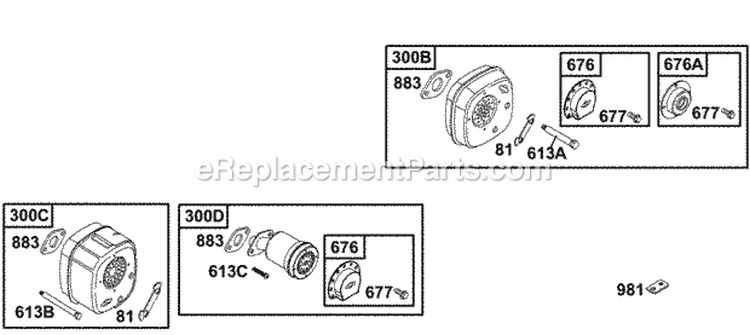 Muffler Groups Diagram and Parts List for  Briggs and Stratton Engine